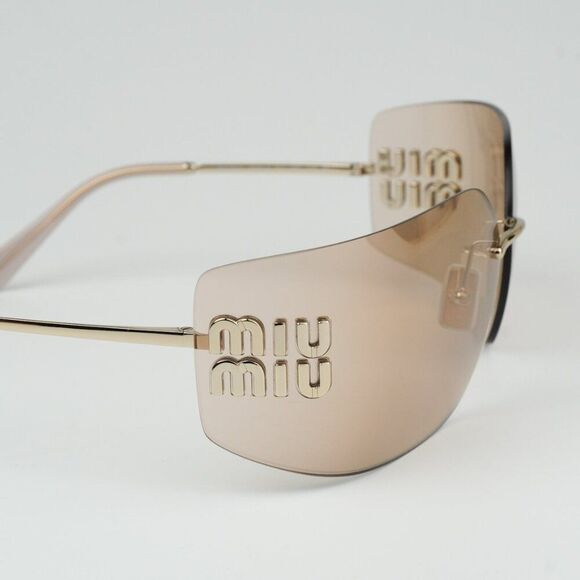 NEW Miu Miu MU54YS ZVN20F Gold Pink Mirror Wraparound Rimless Women Sunglasses main image 5